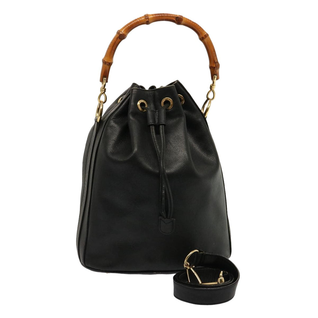 GUCCI Bamboo Hand Bag Leather 2way Black 001 2684 1657 75508