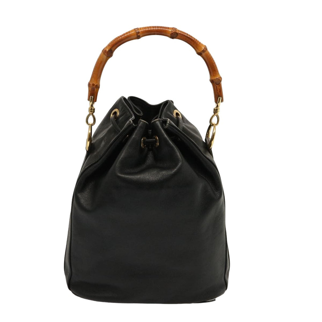 GUCCI Bamboo Hand Bag Leather 2way Black 001 2684 1657 75508