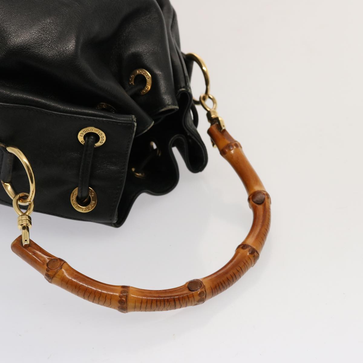 GUCCI Bamboo Hand Bag Leather 2way Black 001 2684 1657 75508