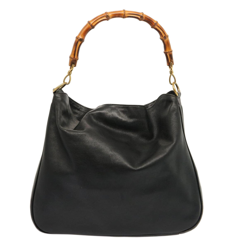 GUCCI Bamboo Hand Bag Leather 2way Black 001 2404 1577 75509