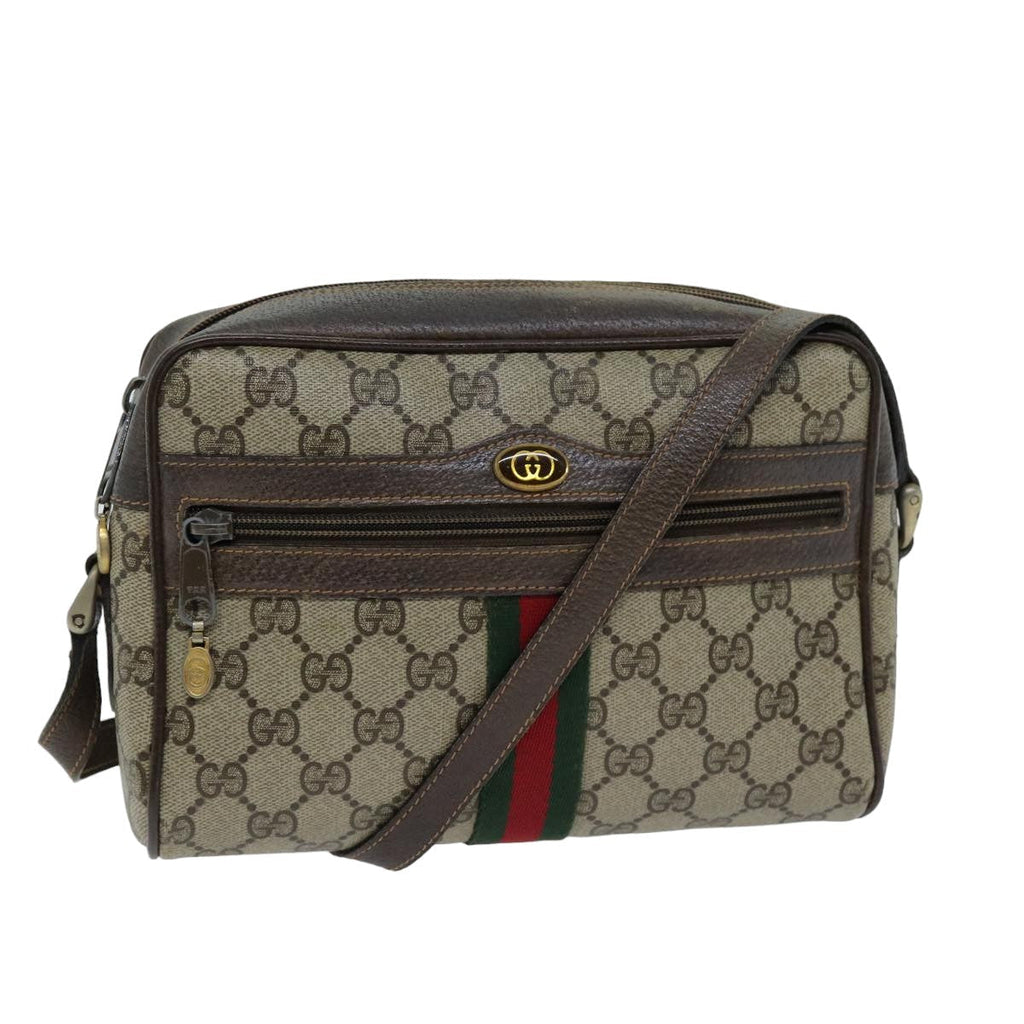 GUCCI Web Sherry Line GG Supreme Shoulder Bag PVC Beige Red 89 02 004 75563