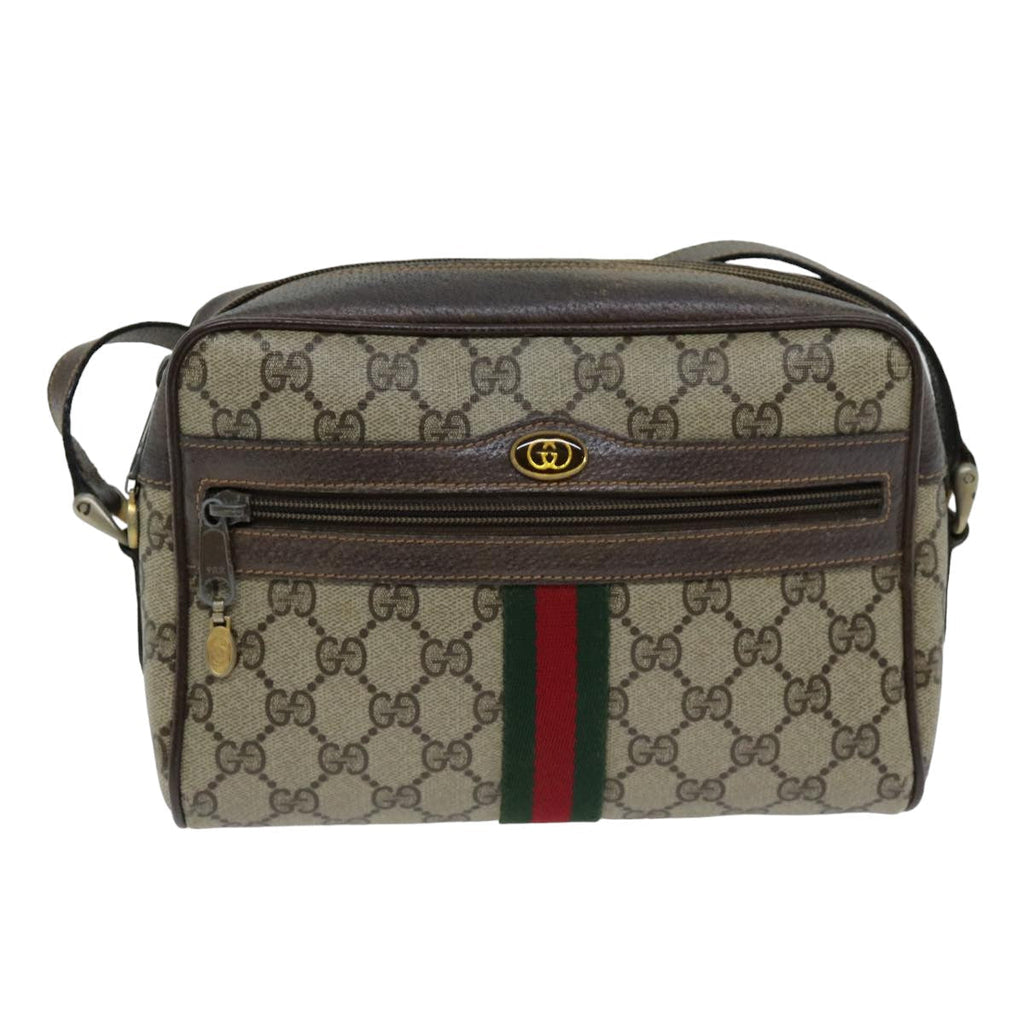 GUCCI Web Sherry Line GG Supreme Shoulder Bag PVC Beige Red 89 02 004 75563