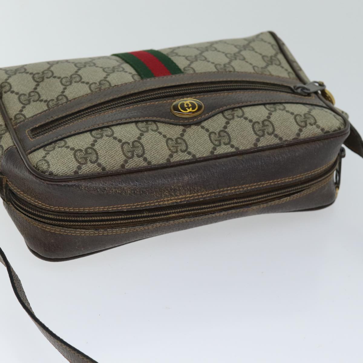 GUCCI Web Sherry Line GG Supreme Shoulder Bag PVC Beige Red 89 02 004 75563