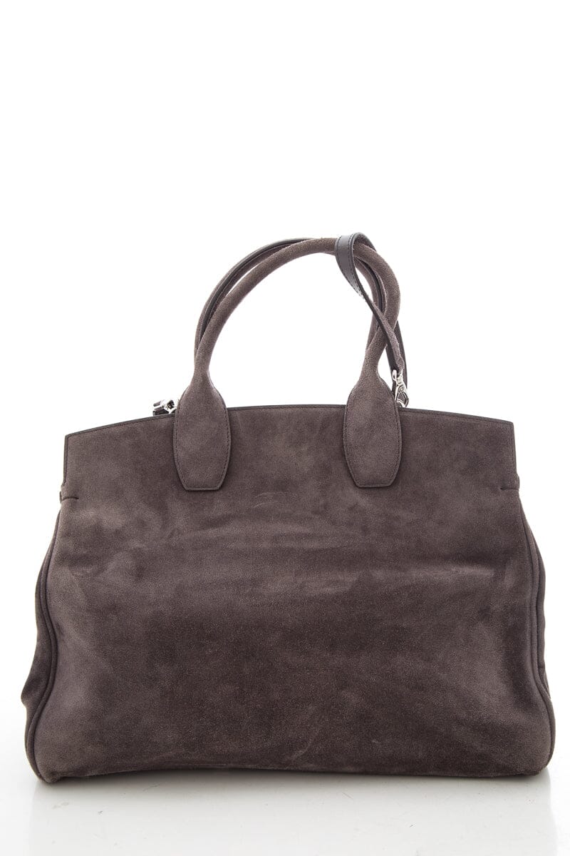 Salvatore Ferragamo Grey Suede Studio Satchel Handbag