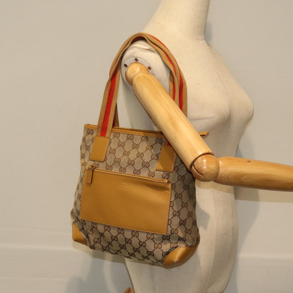 GUCCI GG Canvas Sherry Line Tote Bag Beige Red Brown 019 0402 75588
