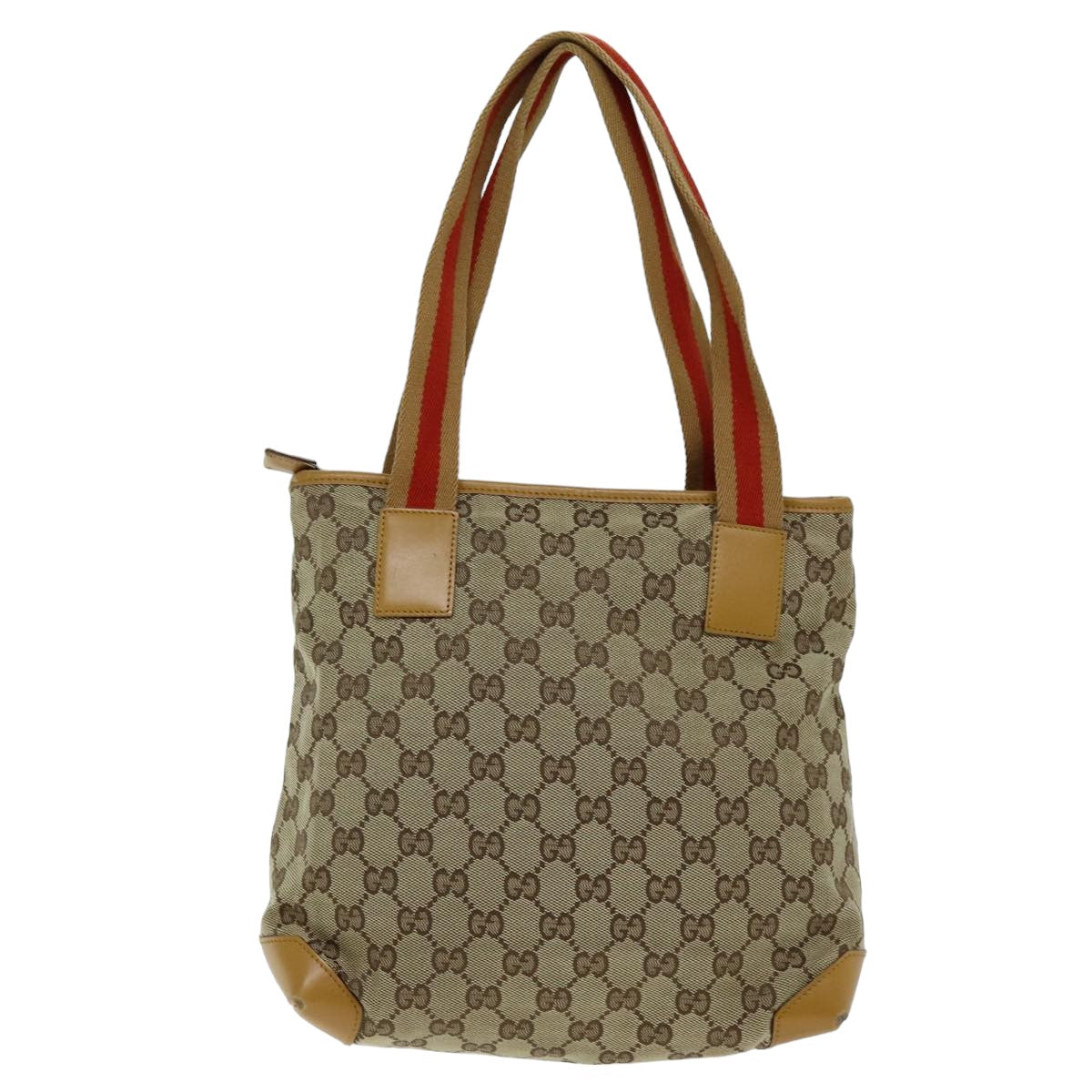 GUCCI GG Canvas Sherry Line Tote Bag Beige Red Brown 019 0402 75588