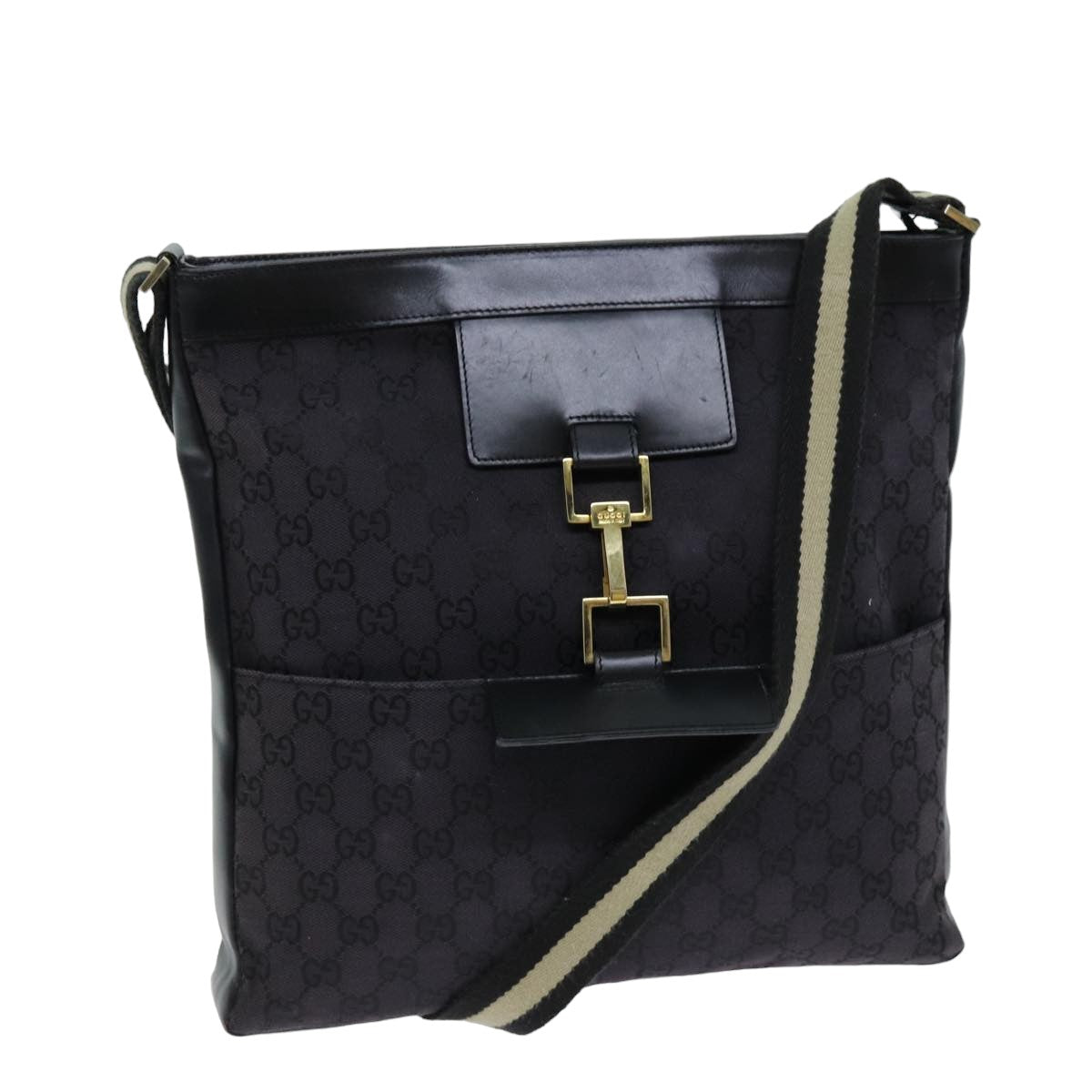 GUCCI GG Canvas Shoulder Bag Black White 001 4094 75600