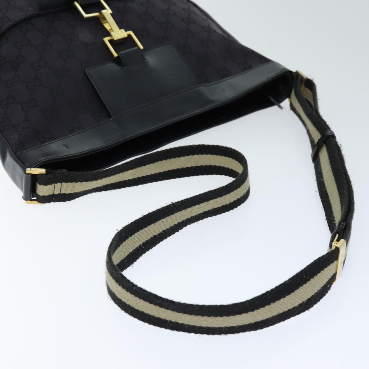 GUCCI GG Canvas Shoulder Bag Black White 001 4094 75600