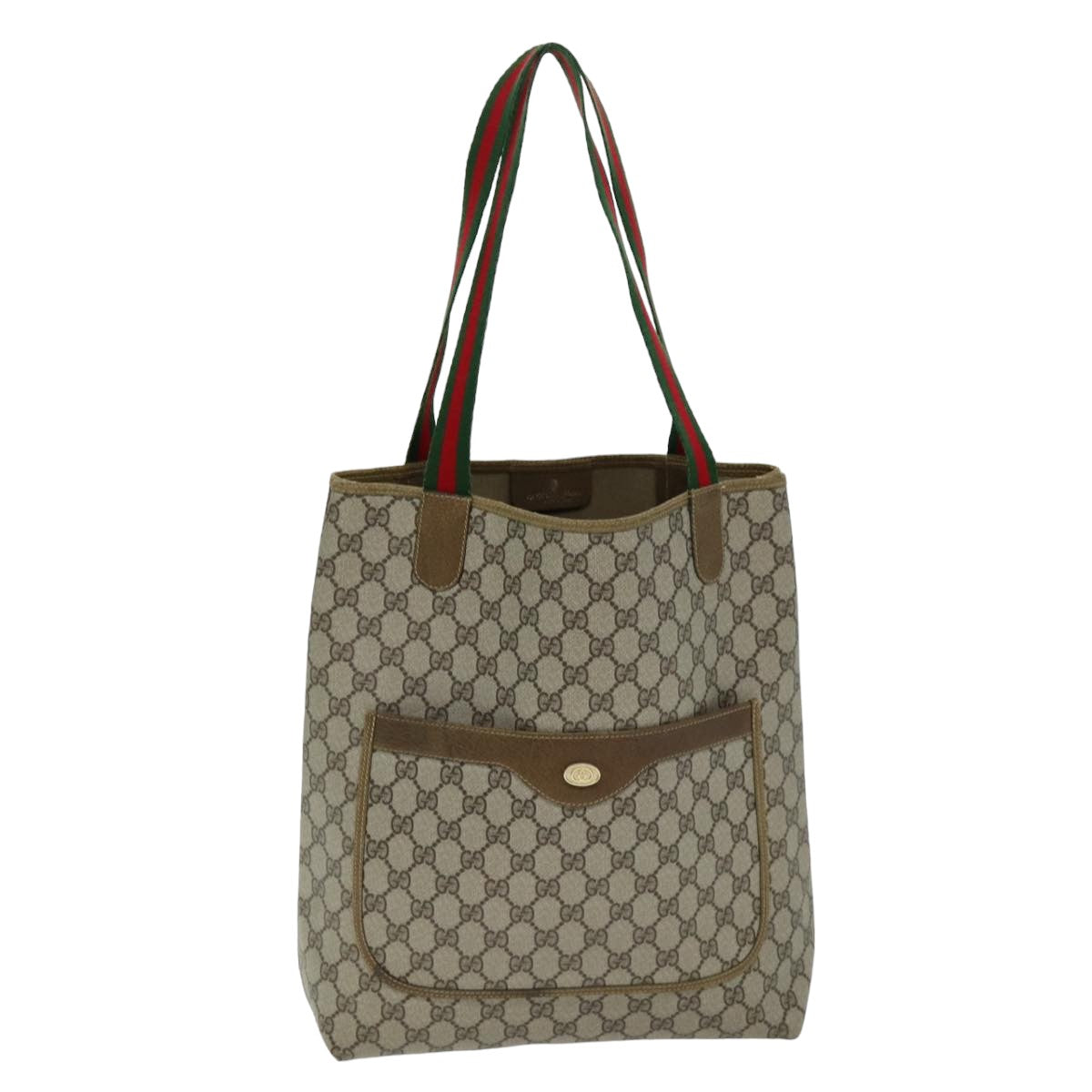 GUCCI GG Supreme Web Sherry Line Tote Bag PVC Red Beige 002 23 4487 75601
