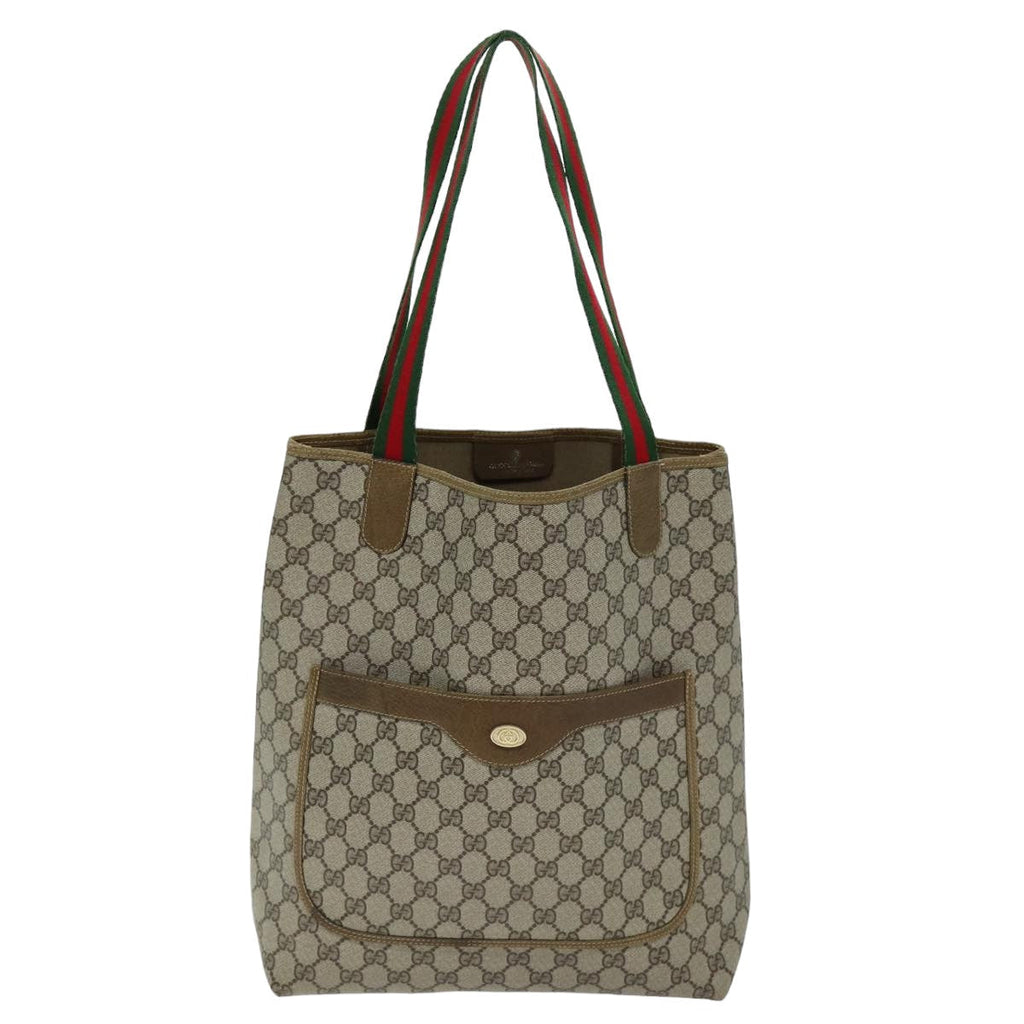 GUCCI GG Supreme Web Sherry Line Tote Bag PVC Red Beige 002 23 4487 75601