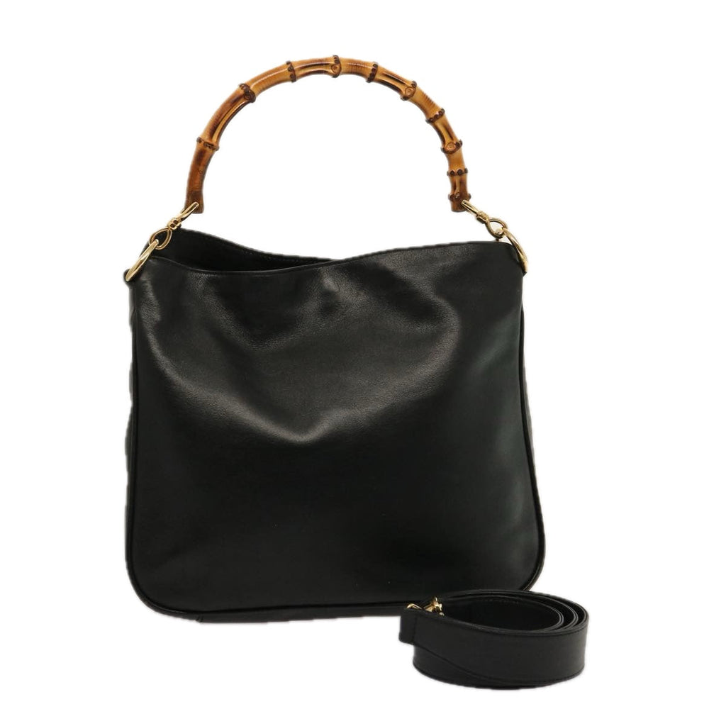 GUCCI Bamboo Shoulder Bag Leather 2way Black 001 1638 2123 75603