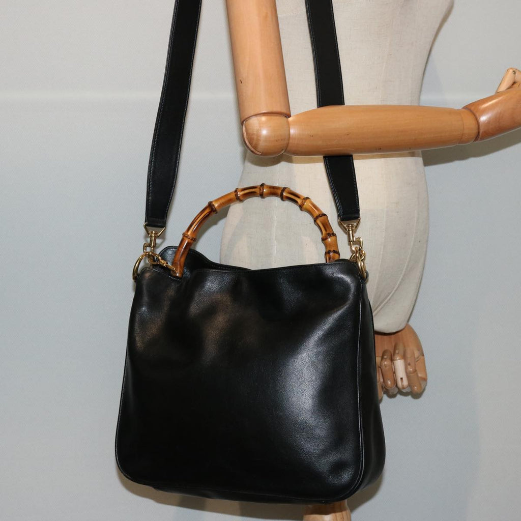 GUCCI Bamboo Shoulder Bag Leather 2way Black 001 1638 2123 75603