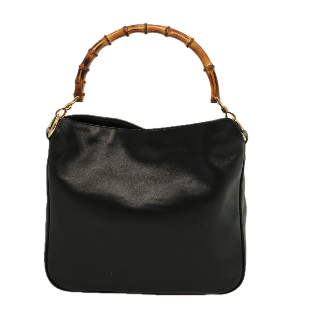 GUCCI Bamboo Shoulder Bag Leather 2way Black 001 1638 2123 75603