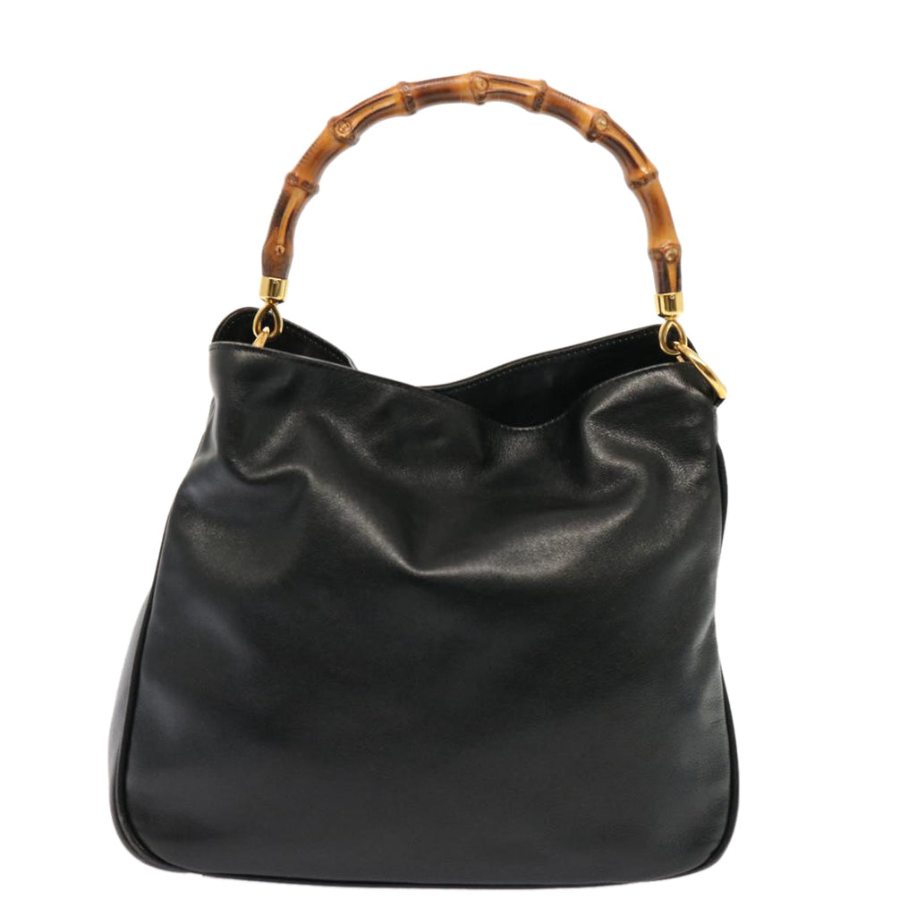 GUCCI Bamboo Hand Bag Leather 2way Black 001 14 1638 75604