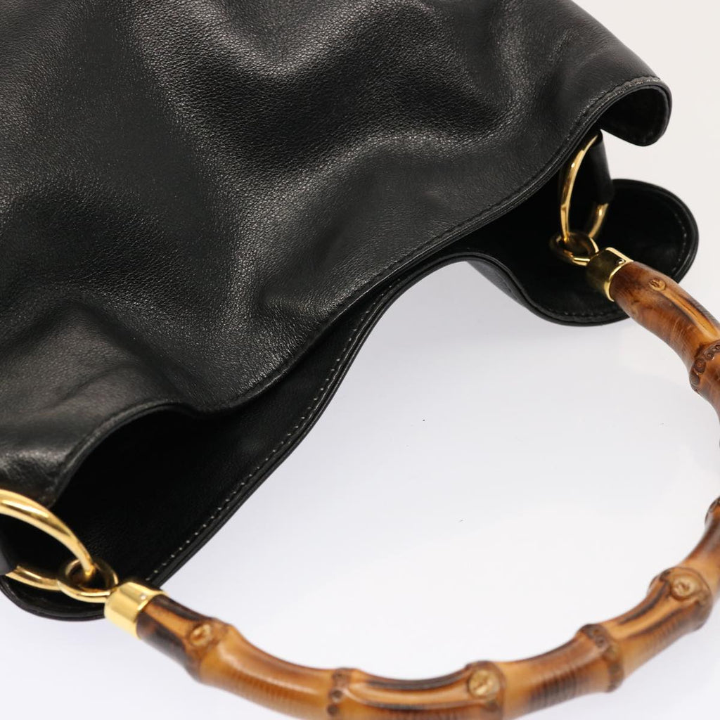 GUCCI Bamboo Hand Bag Leather 2way Black 001 14 1638 75604