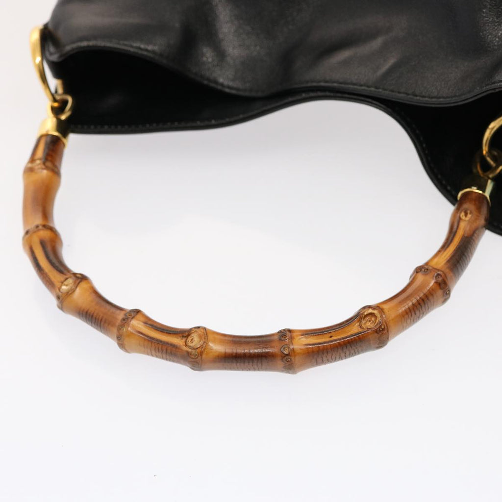 GUCCI Bamboo Hand Bag Leather 2way Black 001 14 1638 75604