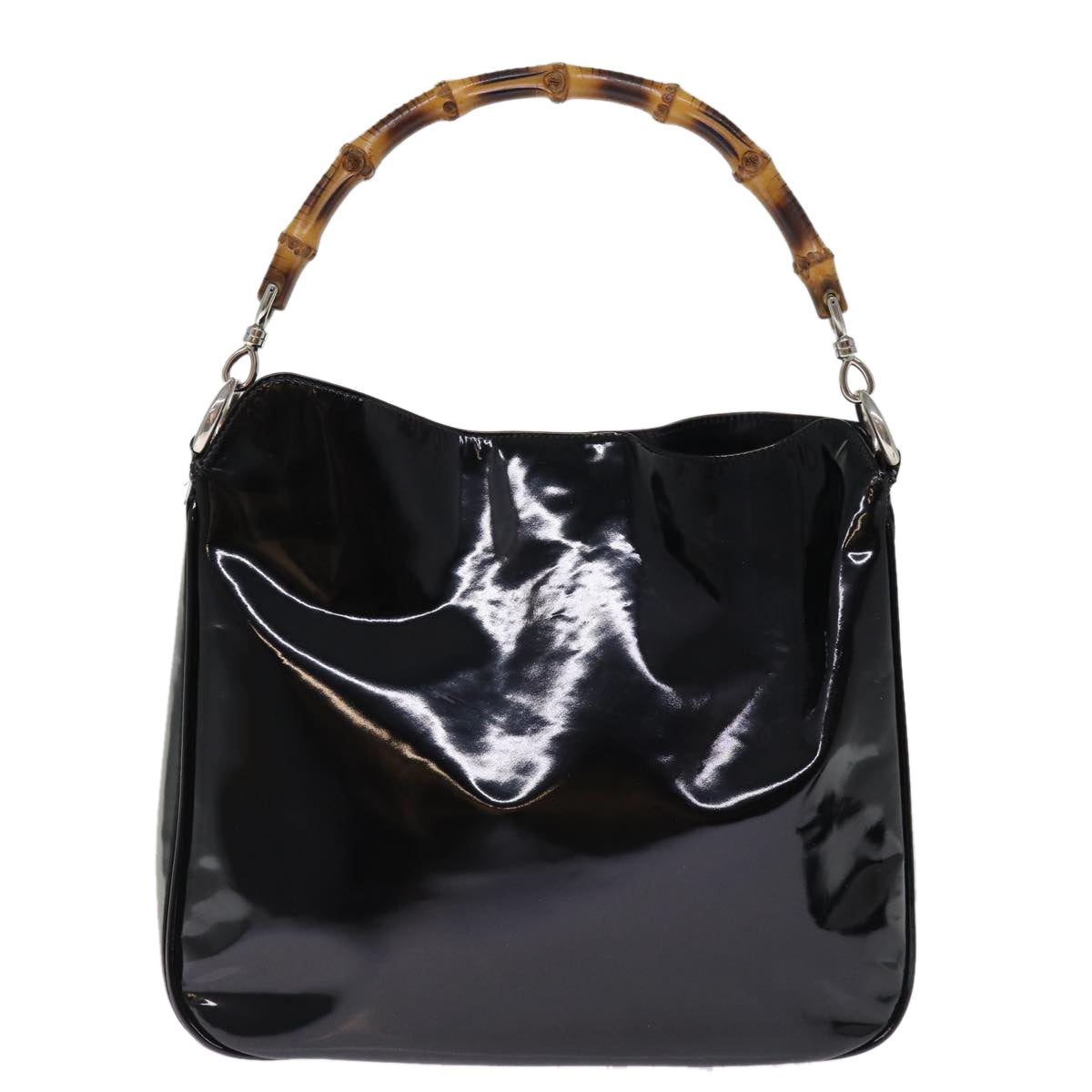 GUCCI Bamboo Shoulder Bag Patent leather 2way Black 001 2113 1638 75605