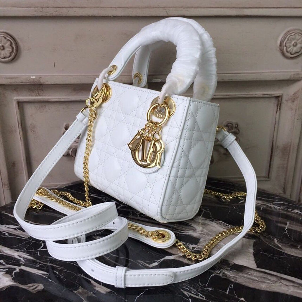 GLAMI Mini Lady Bag Gold Toned Hardware White For Women 18cm/7in CD