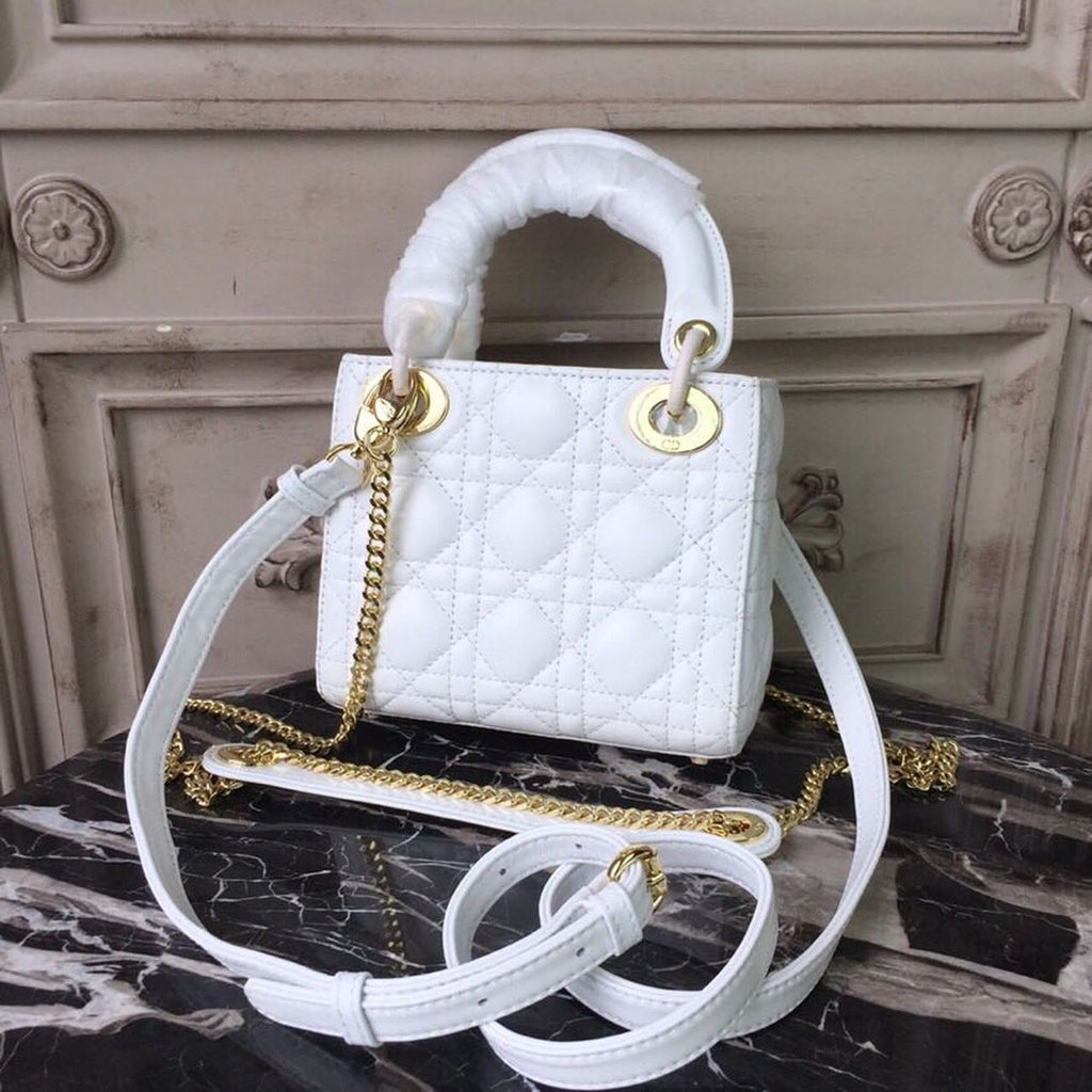 GLAMI Mini Lady Bag Gold Toned Hardware White For Women 18cm/7in CD