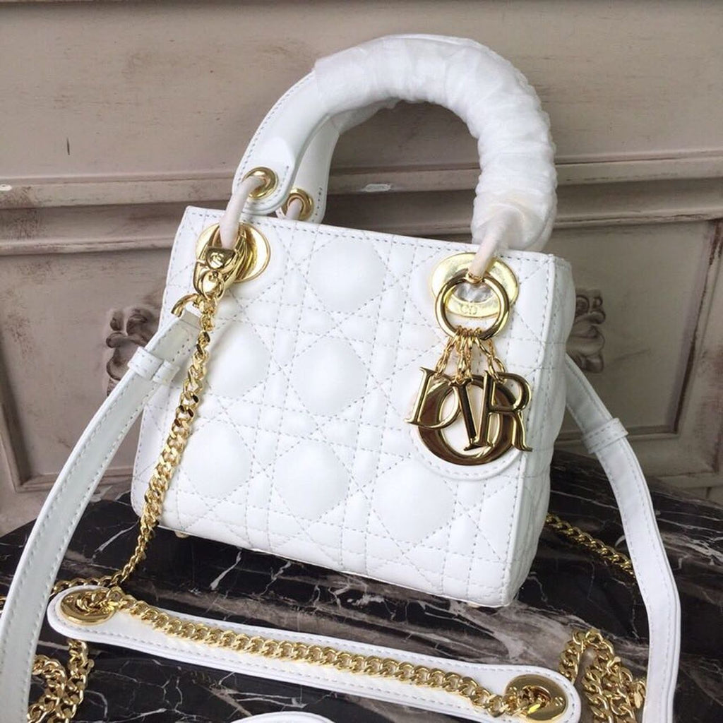 GLAMI Mini Lady Bag Gold Toned Hardware White For Women 18cm/7in CD