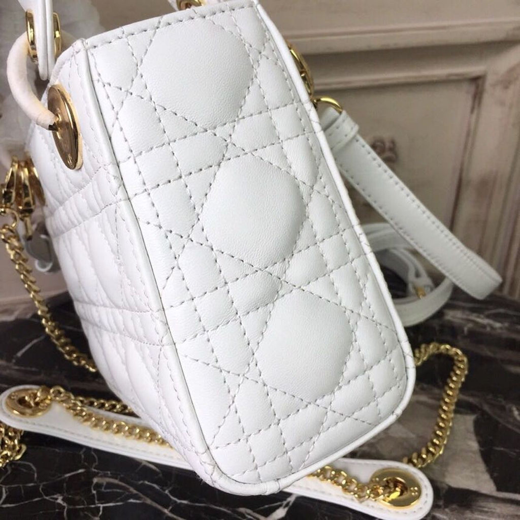 GLAMI Mini Lady Bag Gold Toned Hardware White For Women 18cm/7in CD