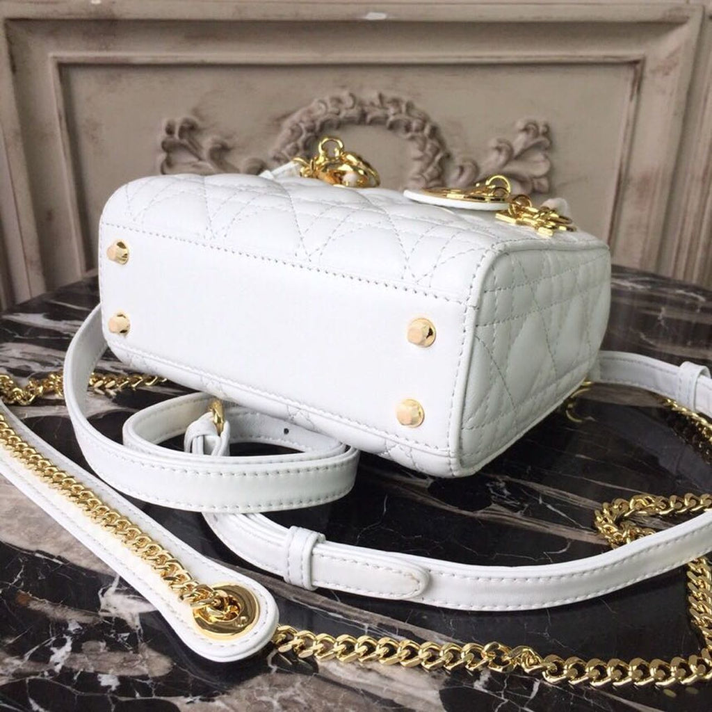 GLAMI Mini Lady Bag Gold Toned Hardware White For Women 18cm/7in CD