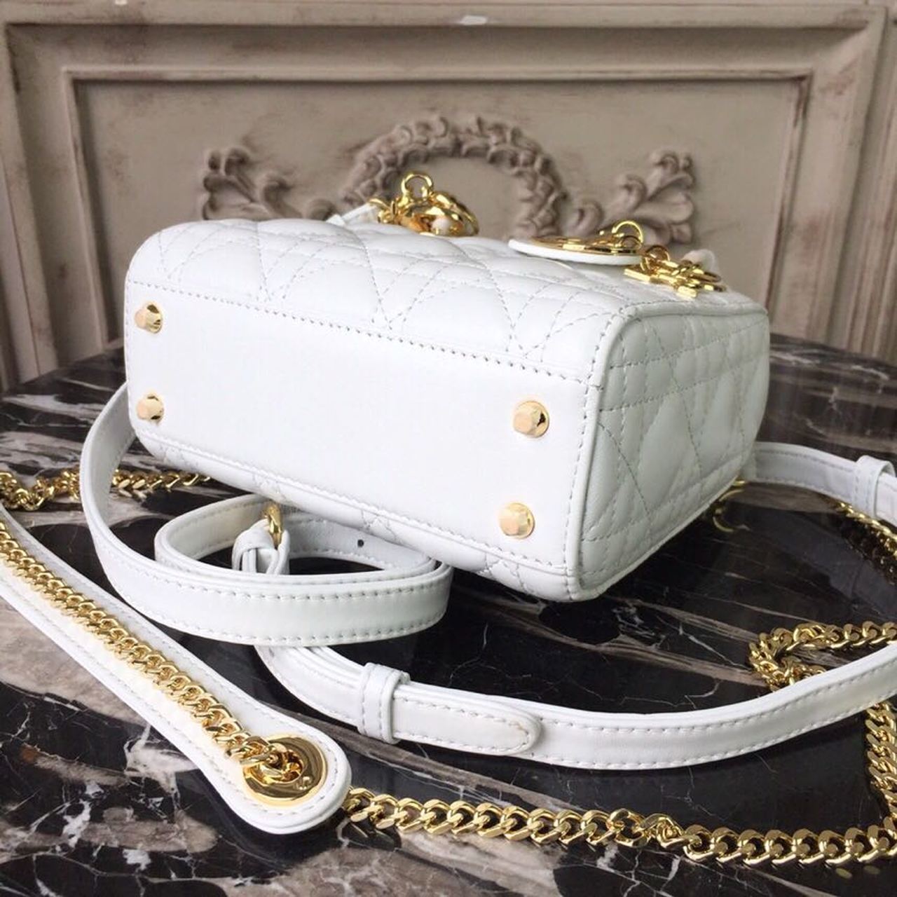 GLAMI Mini Lady Bag Gold Toned Hardware White For Women 18cm/7in CD