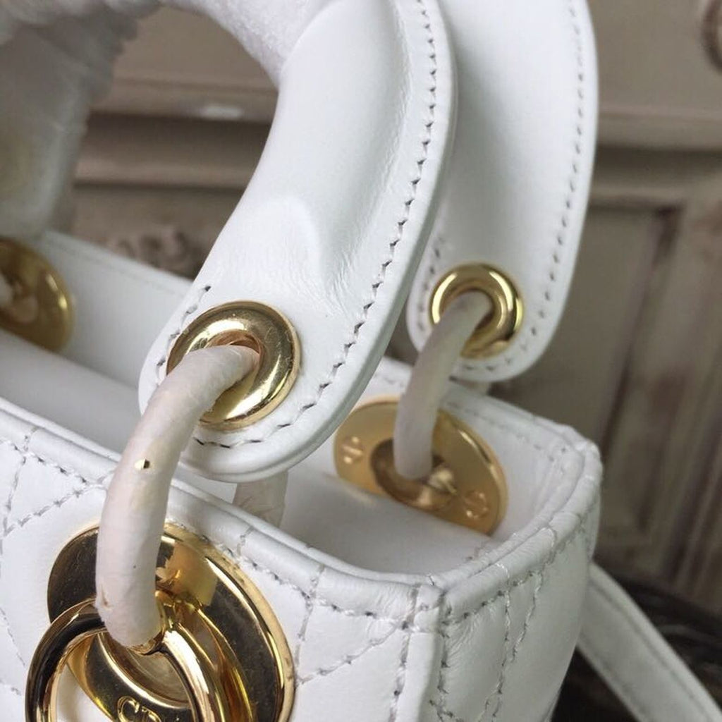 GLAMI Mini Lady Bag Gold Toned Hardware White For Women 18cm/7in CD