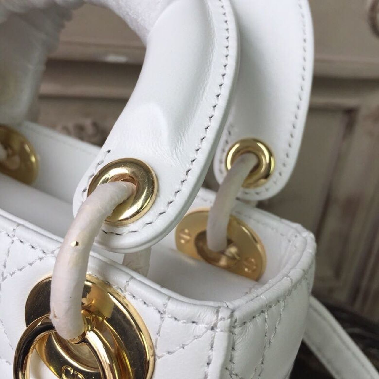 GLAMI Mini Lady Bag Gold Toned Hardware White For Women 18cm/7in CD