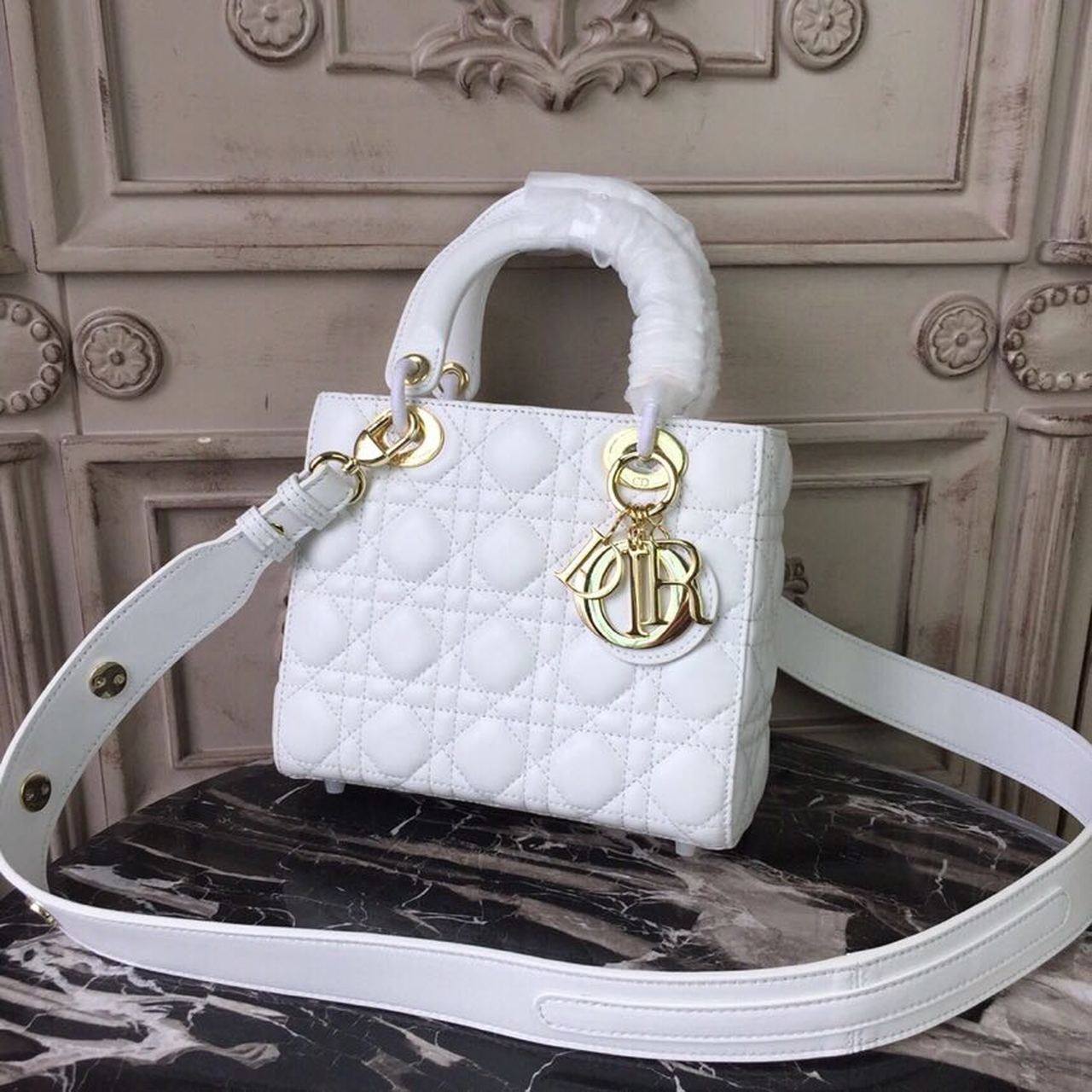 GLAMI Small Lady Bag Gold Toned Hardware White For Women 20cm/8in CD M0538OCAL_M030
