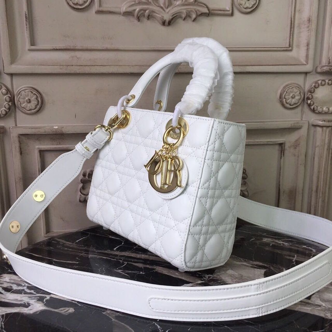 GLAMI Small Lady Bag Gold Toned Hardware White For Women 20cm/8in CD M0538OCAL_M030