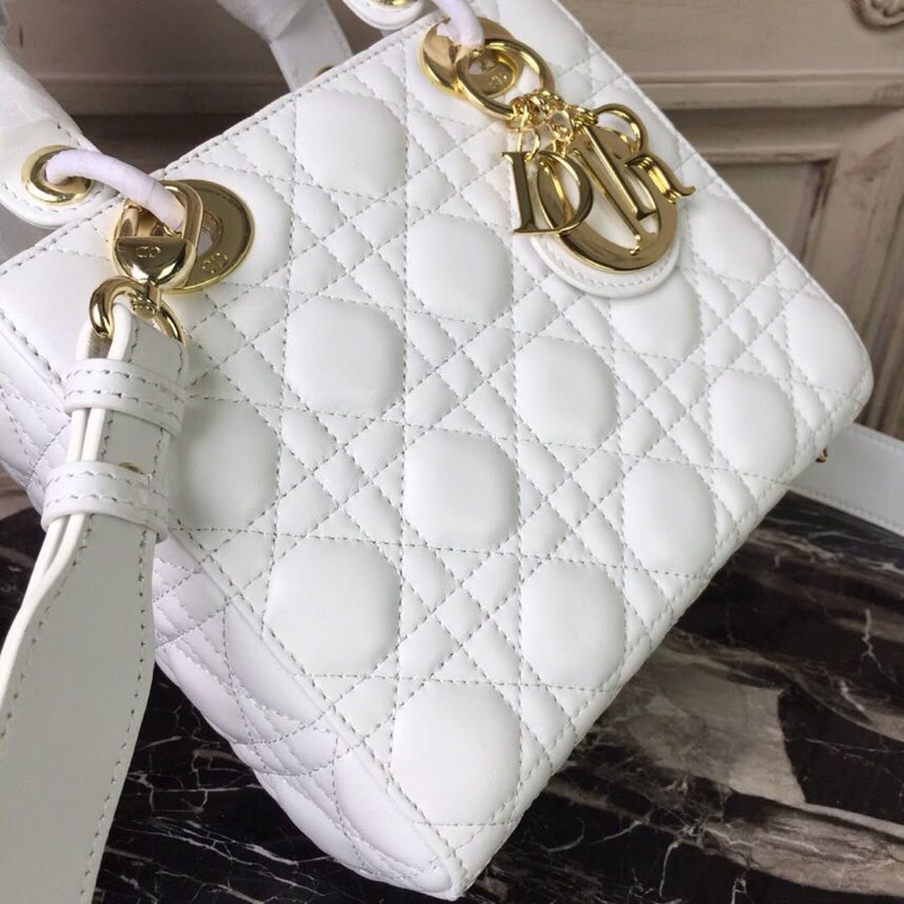 GLAMI Small Lady Bag Gold Toned Hardware White For Women 20cm/8in CD M0538OCAL_M030