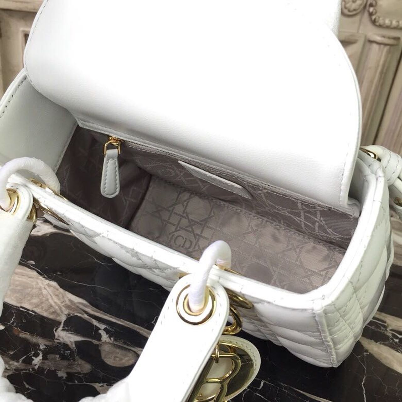 GLAMI Small Lady Bag Gold Toned Hardware White For Women 20cm/8in CD M0538OCAL_M030