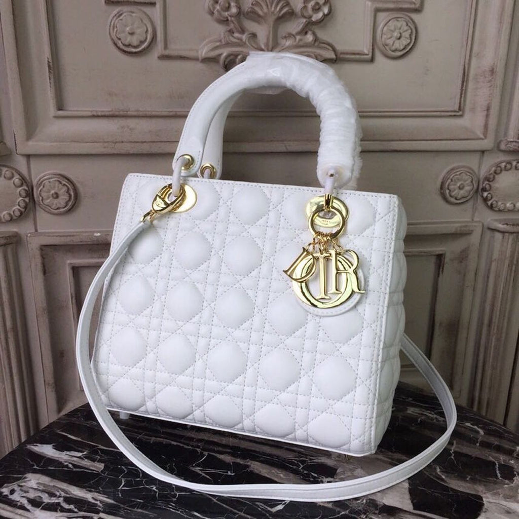 GLAMI MeGLAMIum Lady Bag Gold Toned Hardware White For Women 24cm/9in CD