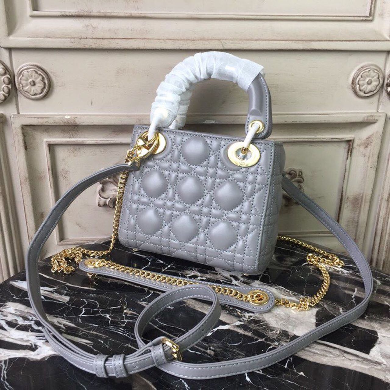 GLAMI Mini Lady Bag Gold Toned Hardware Grey For Women 18cm/7in CD