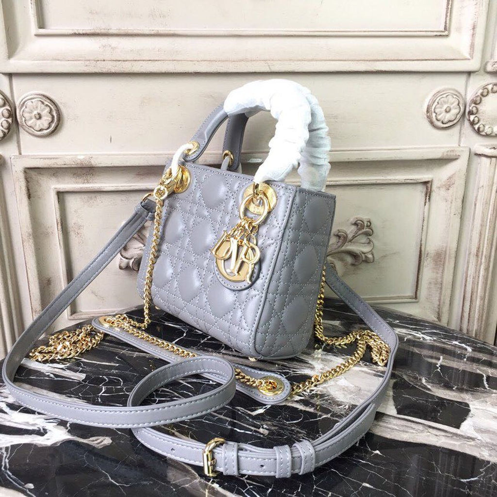 GLAMI Mini Lady Bag Gold Toned Hardware Grey For Women 18cm/7in CD