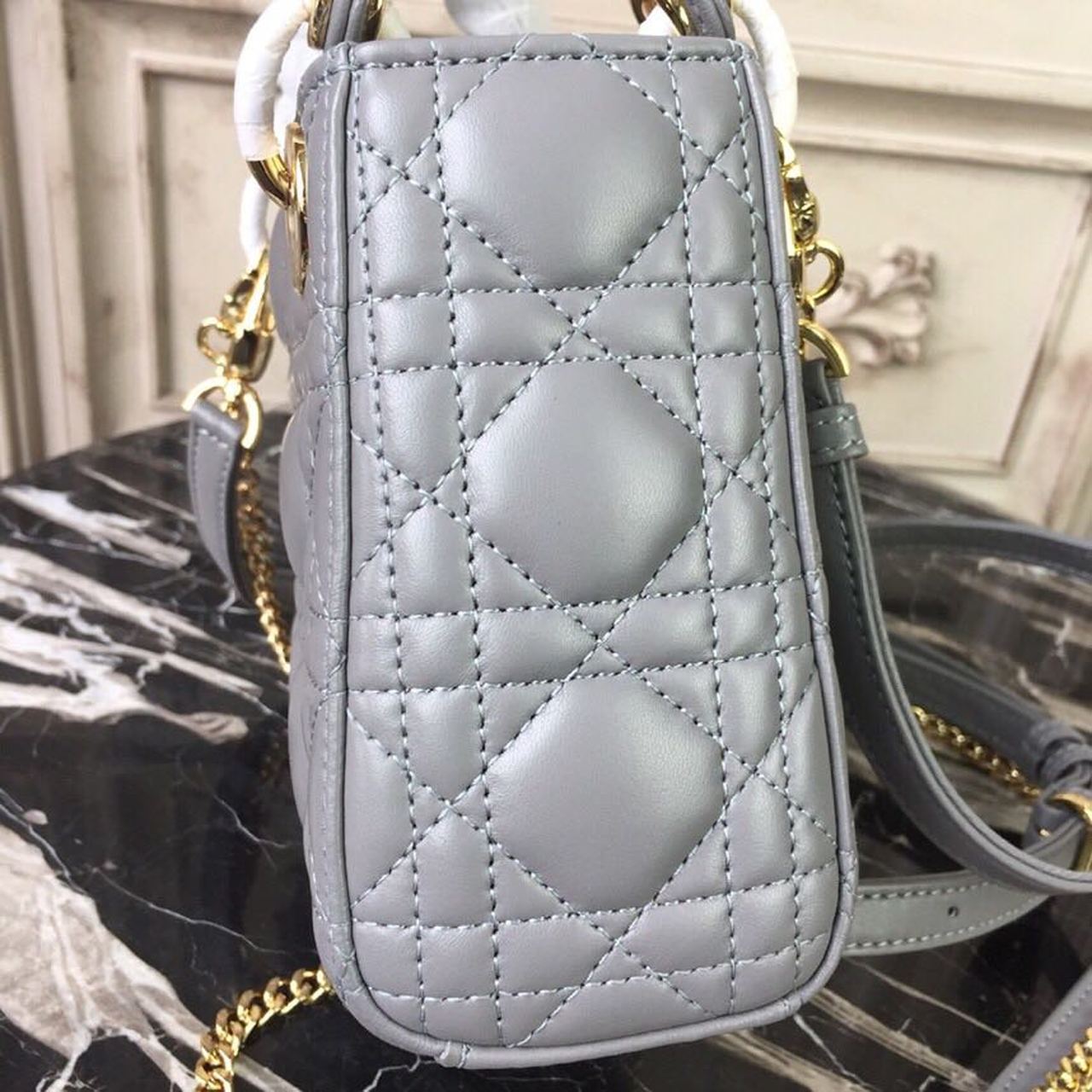 GLAMI Mini Lady Bag Gold Toned Hardware Grey For Women 18cm/7in CD