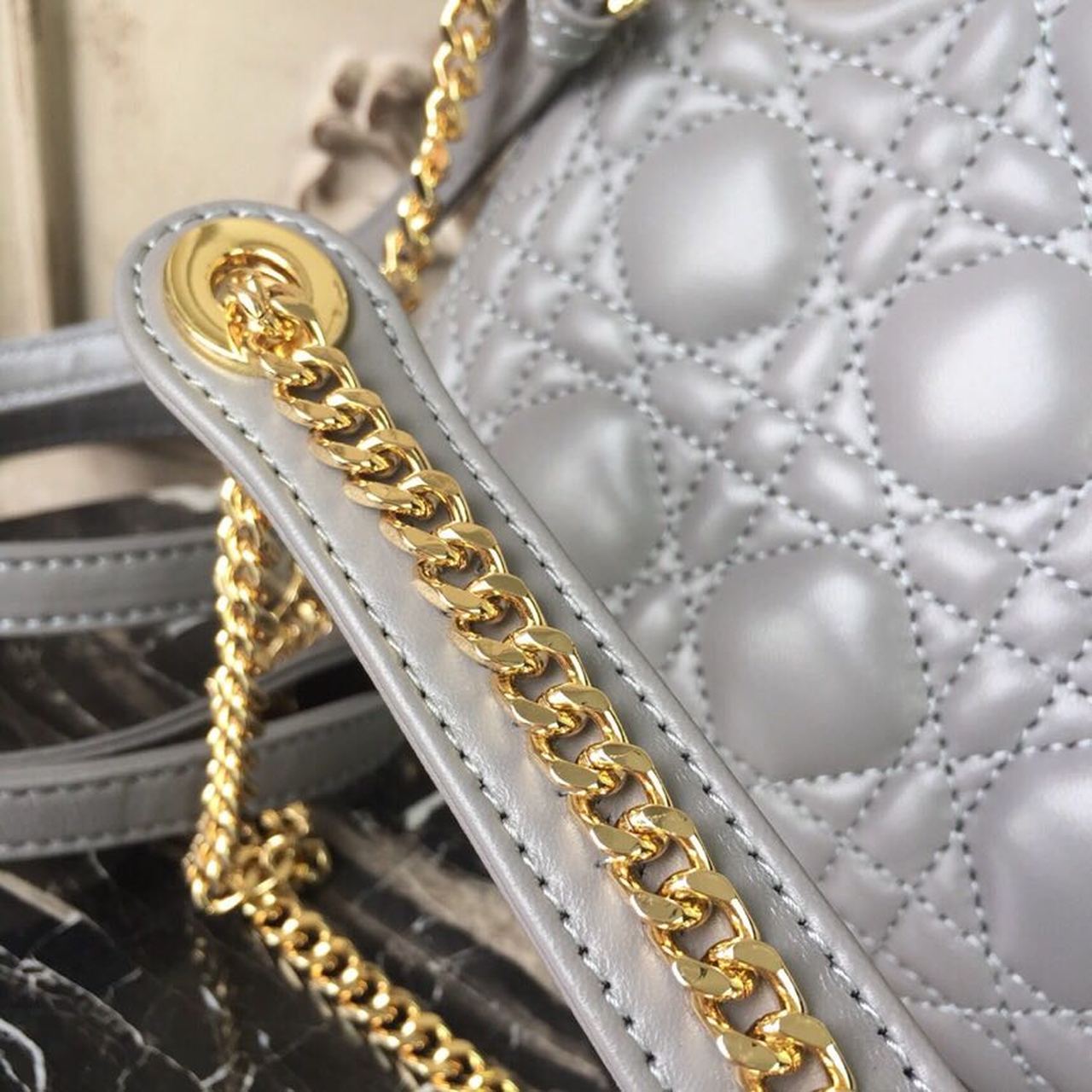 GLAMI Mini Lady Bag Gold Toned Hardware Grey For Women 18cm/7in CD
