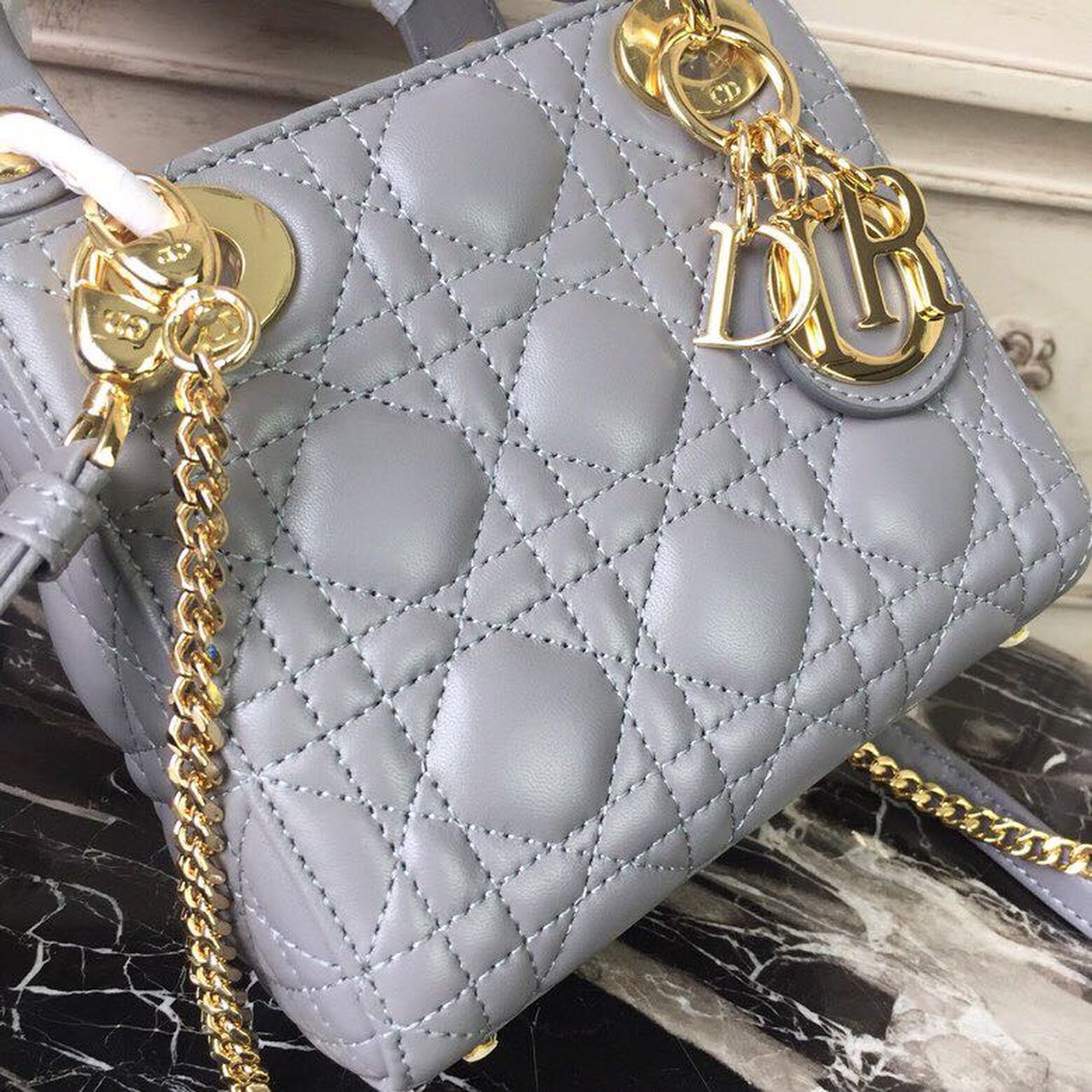 GLAMI Mini Lady Bag Gold Toned Hardware Grey For Women 18cm/7in CD