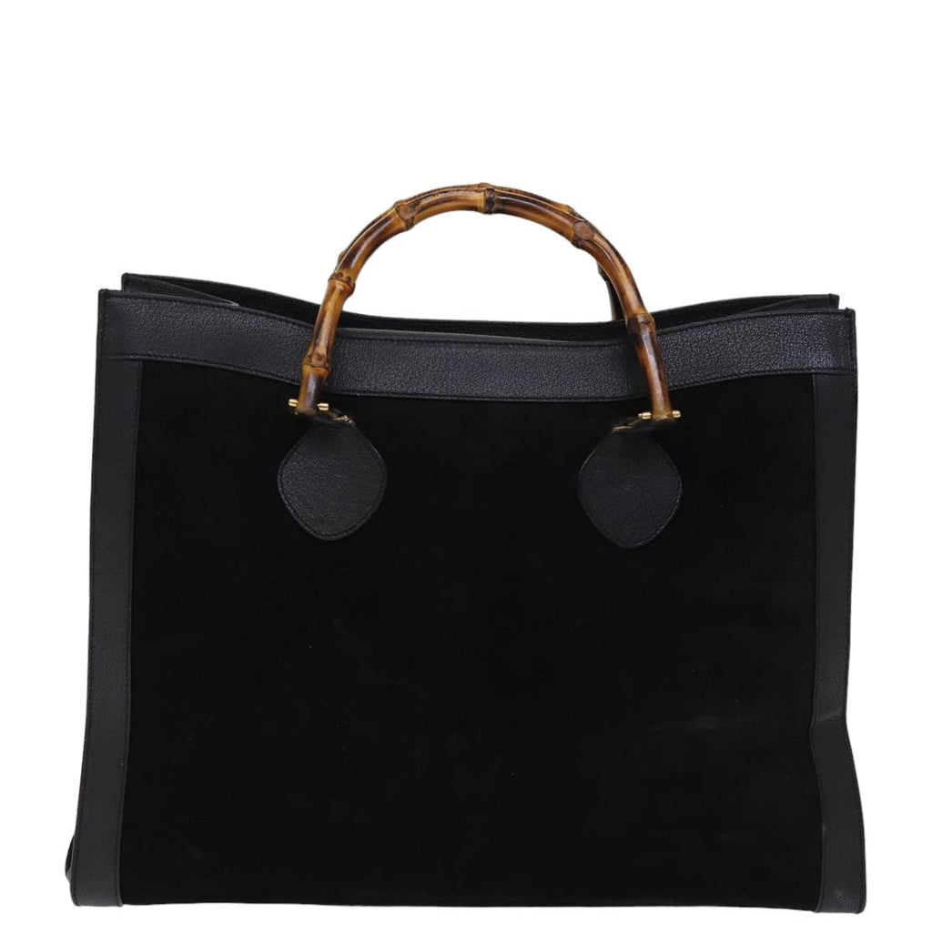 GUCCI Bamboo Tote Bag Suede Black 002 1186 0259 75677