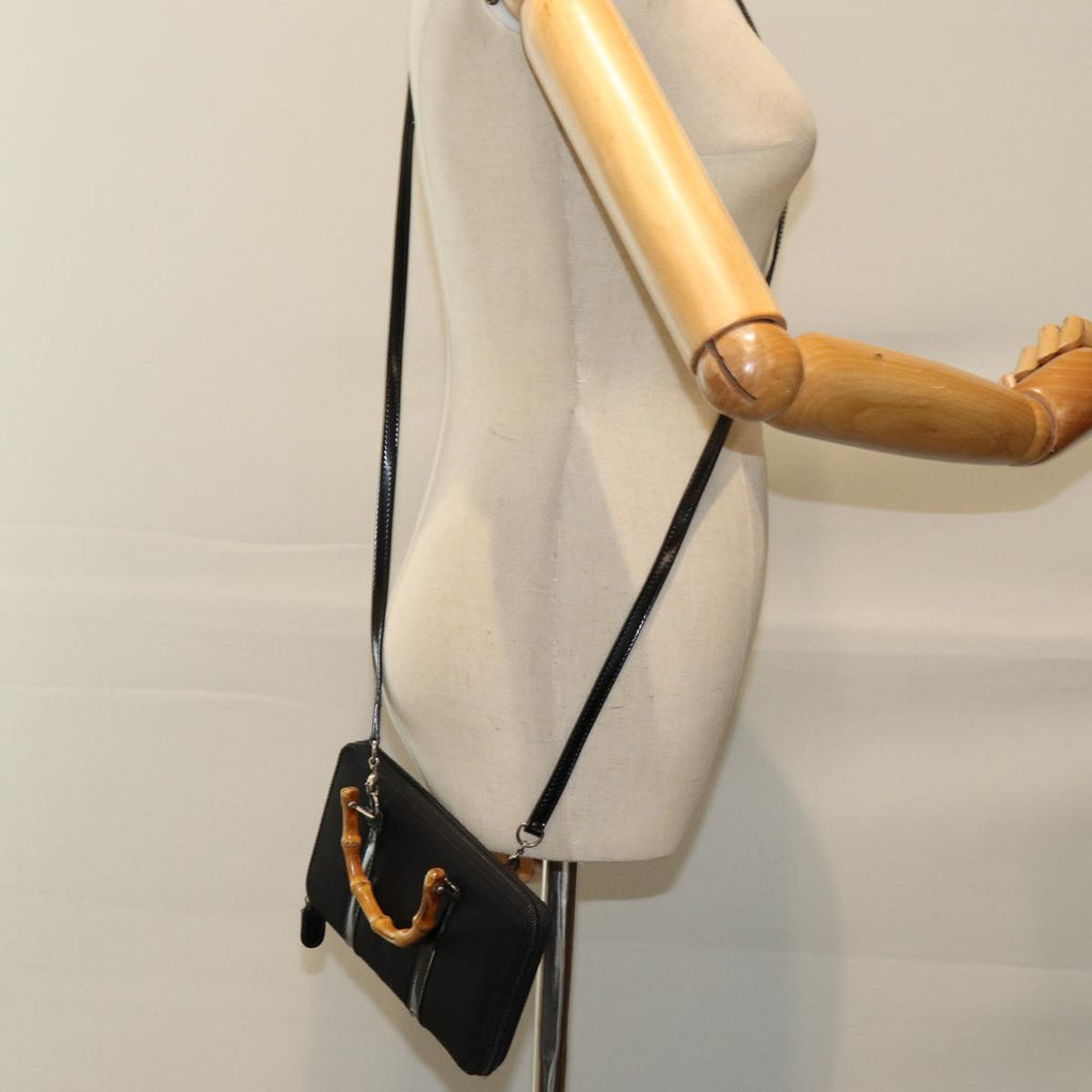 GUCCI Bamboo Shoulder Bag Nylon 2way Black 039 1998 0700 75687