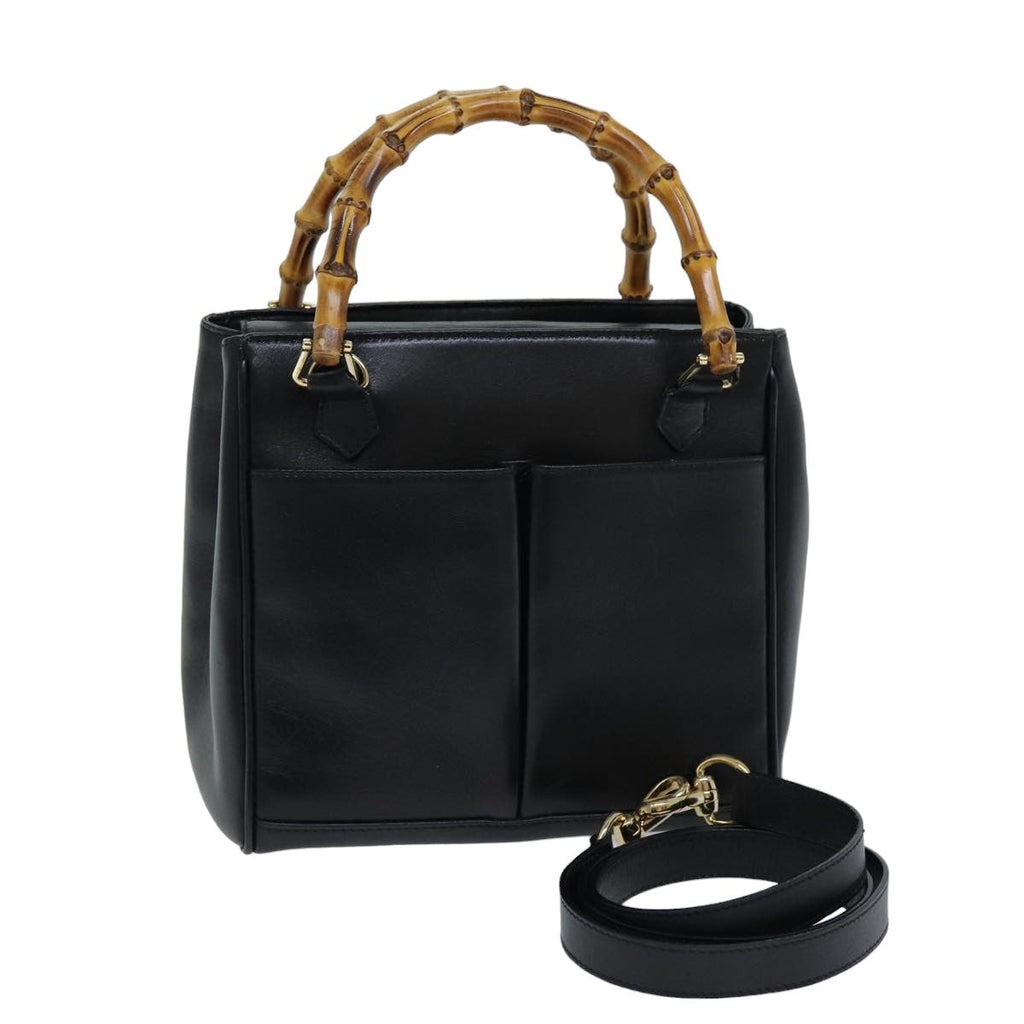 GUCCI Bamboo Hand Bag Leather 2way Black 000 2122 0316 75691
