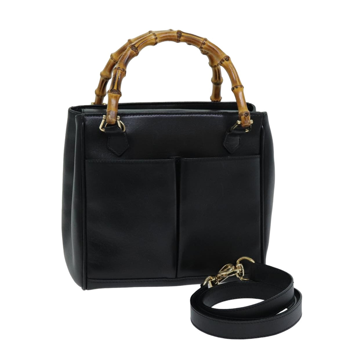 GUCCI Bamboo Hand Bag Leather 2way Black 000 2122 0316 75691