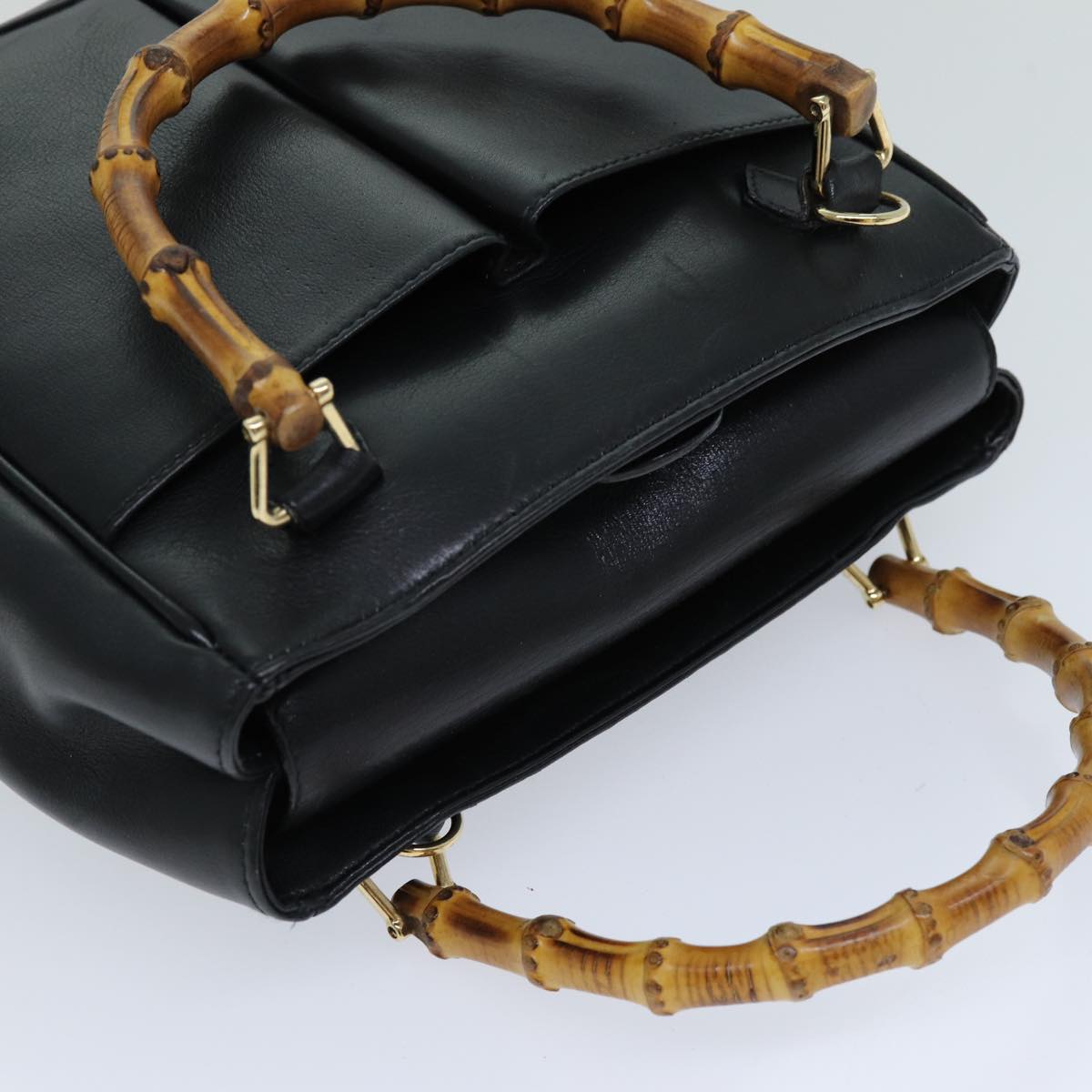 GUCCI Bamboo Hand Bag Leather 2way Black 000 2122 0316 75691