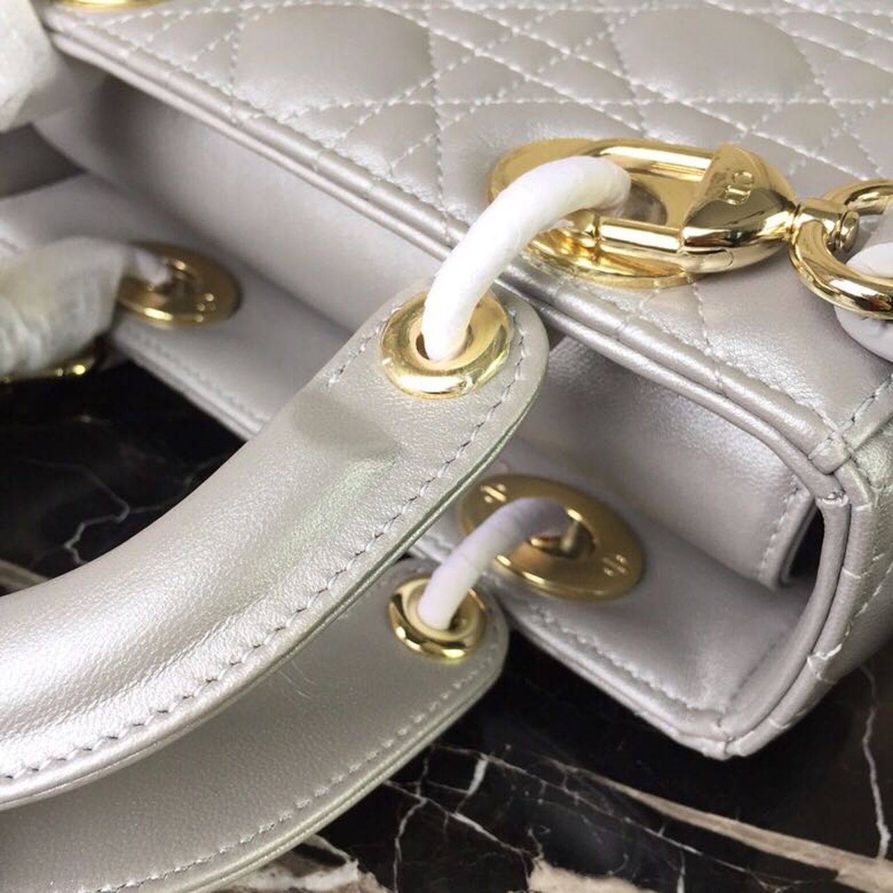 GLAMI Small Lady Bag Gold Toned Hardware Pearl Silver White For Women 8in/20cm CD