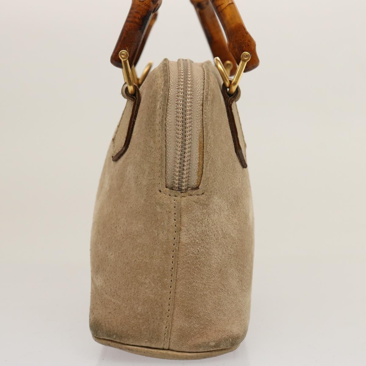 GUCCI Bamboo Hand Bag Suede 2way Beige 007 2032 0231 75795