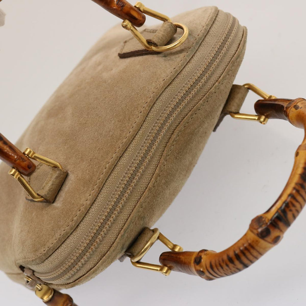 GUCCI Bamboo Hand Bag Suede 2way Beige 007 2032 0231 75795