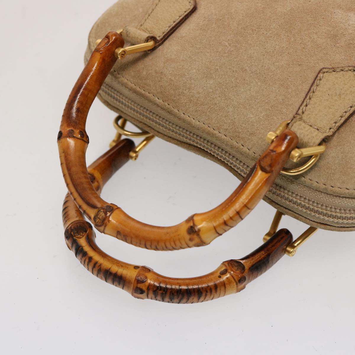 GUCCI Bamboo Hand Bag Suede 2way Beige 007 2032 0231 75795