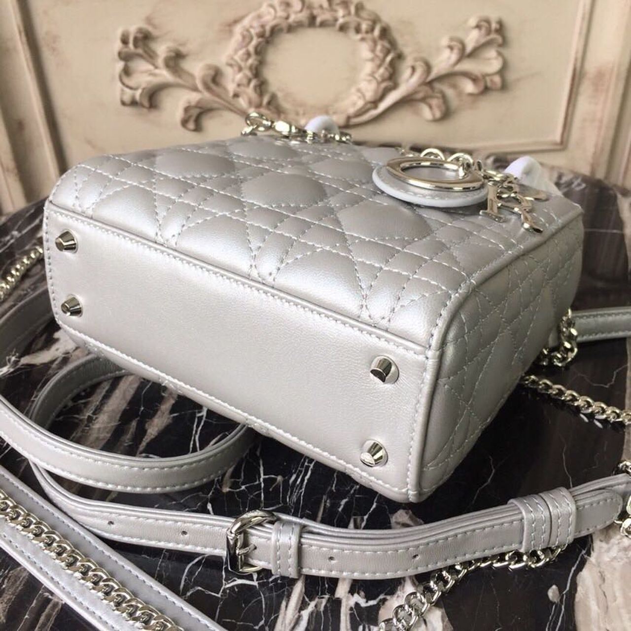 GLAMI Mini Lady Bag with Chain Silver Hardware Spring/Summer Collection, Pearl Gold, For Women WomenÃ¢â‚¬â„¢s Handbags, 18cm CD