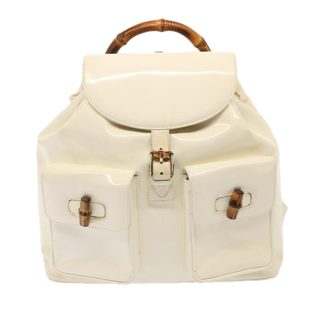 GUCCI Bamboo Backpack Patent leather White 003 2058 0016 5 75834